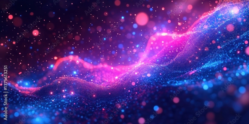 Poster Futuristic Neural Network Illustration with Abstract Patterns and Glowing Lights in Cybersecurity and Big Data