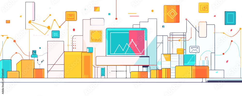 Poster modern geometric infographic with digital interface elements and data analysis tools – vector.