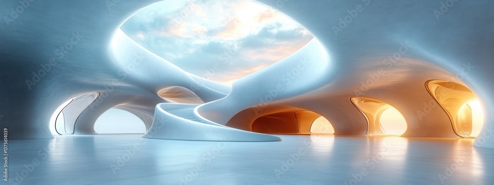 Fototapete Futuristic Minimalist Architectural Background Design with Flowing Curves and Sharp Lines for Modern Spaces