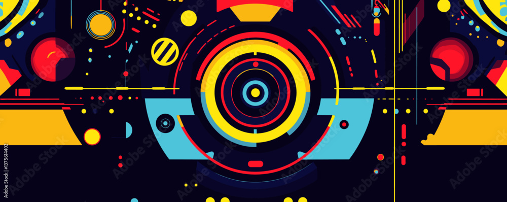 Poster futuristic abstract geometric design with vibrant colors and dynamic patterns vector.