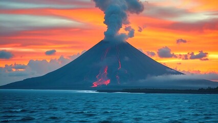 Volcano erupts, lava flows into sea
