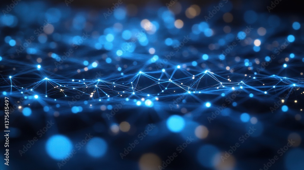 Poster futuristic technology network visualization abstract connecting dots and lines in deep blue backgrou