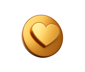 3d Golden button with a heart symbol, representing a 