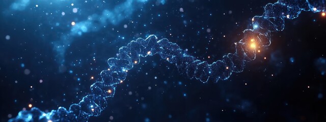 Glowing DNA Strand in Digital Space Representing Biotechnology and Genetic Research