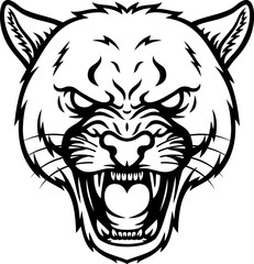 Vector Cartoon Hand Drawn Angry Mountain Lion Head Line Art
