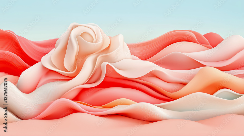 Aufkleber coral waves: a serene abstract composition with a wave-like form, a soft color scheme, and a minimal