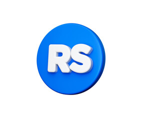 Blue coin with "RS" text, symbolizing currency, finance or modern digital assets, 3d illustration