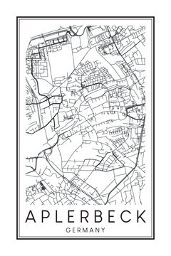 Hand drawn printable downtown road map poster of borough APLERBECK of the German city of DORTMUND on solid white background with city name