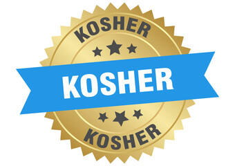 kosher. kosher round blue and gold label isolated on transparent background