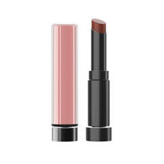 A stylish lipstick with a soft pink cap and black base featuring a rich brown shade. 3d illustration