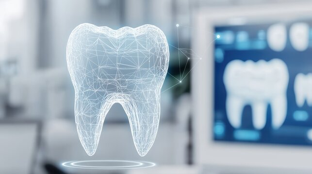 Innovative dental technology showcase 3d tooth model dental clinic digital visualization modern environment close-up view