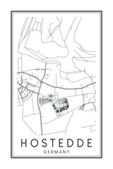 Hand drawn printable downtown road map poster of borough HOSTEDDE of the German city of DORTMUND on solid white background with city name