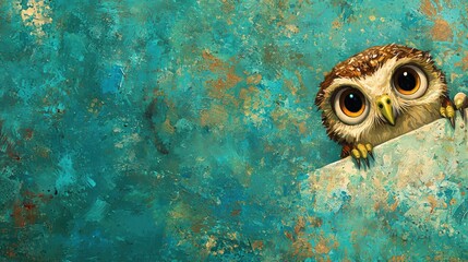 Curious owl peeking from background digital art colorful environment whimsical viewpoint