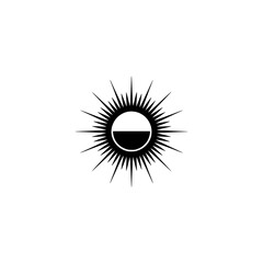 Stylized Sun Icon with Half-Circle, Black and White, Minimalist Design