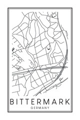 Hand drawn printable downtown road map poster of borough BITTERMARK of the German city of DORTMUND on solid white background with city name