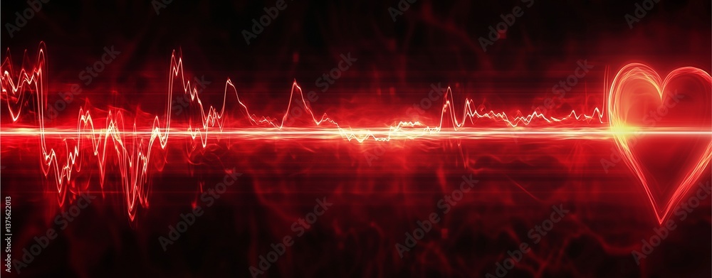 Poster digital heartbeat: a pulsating red heart and a fluctuating waveform depict life's rhythm in a modern