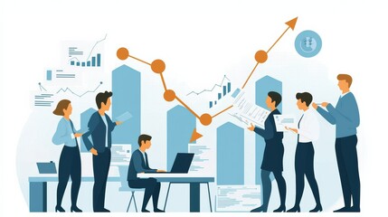 Business team collaboration in office data analysis infographics professional setting group discussion