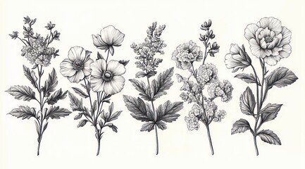 Medicinal Herbs and Plants Illustration Vintage Botanical Engraving Black and White