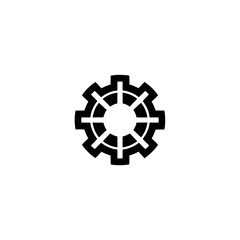 Gear Icon: Modern Black and White Logo for Technology and Industry