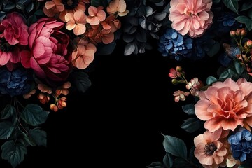 Dark Floral Arrangement Vintage Baroque Style Dramatic Lighting Asymmetrical Botanical Art