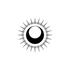 Celestial Eclipse: Minimalist Sun and Moon Symbol on White Background
