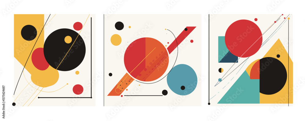 Poster abstract geometric shapes in modern art style with circles and lines vector.