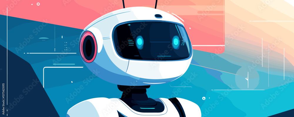 Poster futuristic robot with antenna in colorful abstract background - vector.
