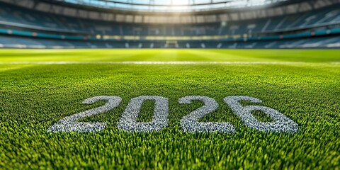 Football Stadium with 2026 Marked on the Field for Future Sports and Championship Concepts