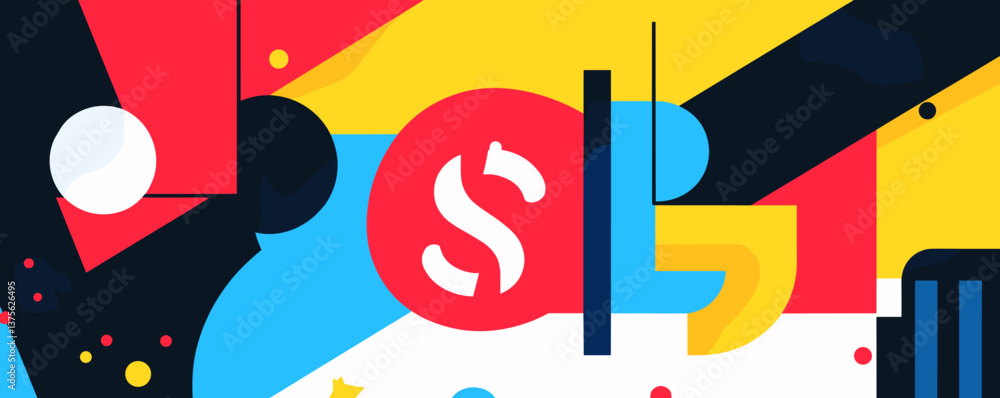Poster colorful abstract geometric shapes with letter s symbol on dynamic background design – vector.