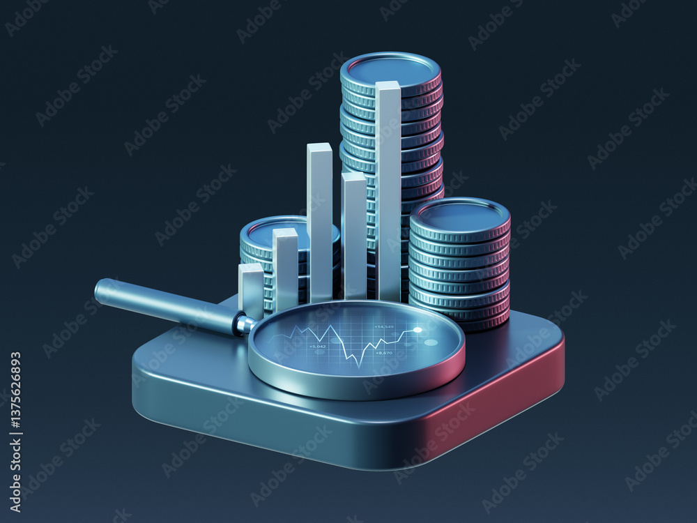 Poster 3d stock market analysis with financial data chart graph and trading for investment and finance.