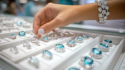 Woman selecting rings in jewelry store