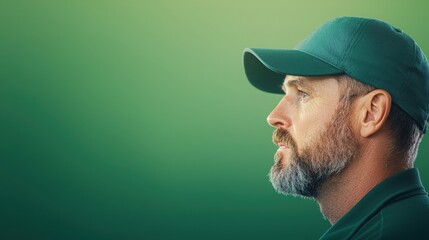 Profile of a Man in a Green Cap, Serious man in profile, wearing a green cap.