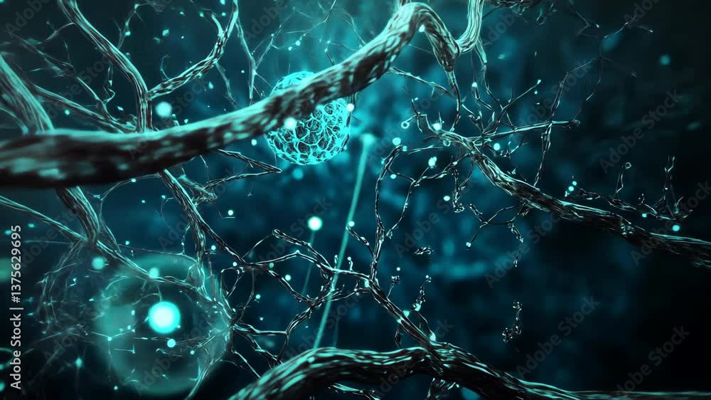 Poster intricate web of neural connections illuminated in a dark environment showcasing the complexity of t