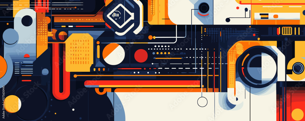 Poster futuristic abstract geometric design with vibrant shapes and lines - vector.