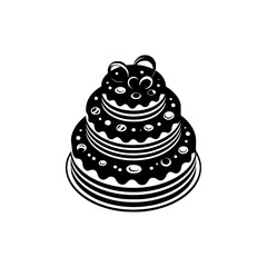 Elegant Black & White Tiered Cake Illustration: Vector for Celebrations
