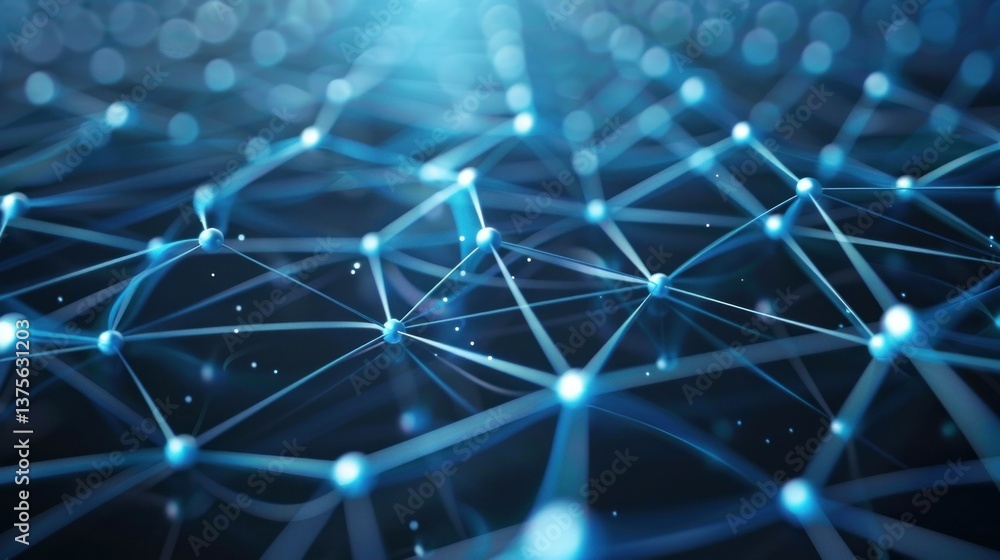 Poster geometric network pattern with lines and circles connecting.