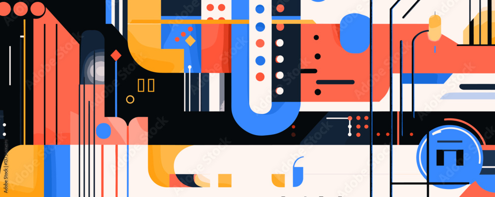Poster colorful geometric abstract art with dynamic shapes and patterns - vector.