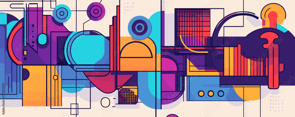 Poster abstract geometric art with vibrant colors and shapes in modern design - vector.