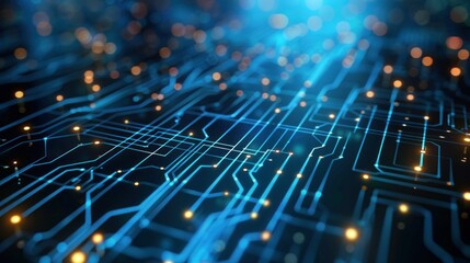 High-tech digital background with circuit lines and patterns.