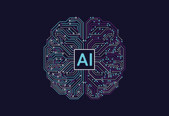 Artificial intelligence with brain chipset on circuit board in futuristic concept technology artwork for web, banner, card, cover. Vector illustration