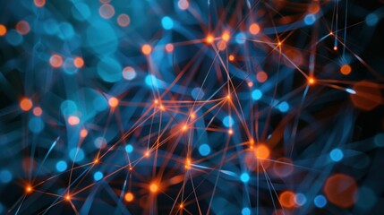 Technology network structure with glowing connections and nodes.