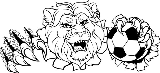 A lion soccer football ball animal sports team mascot