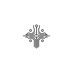 Minimalist Electronic Circuit Cross Icon on White