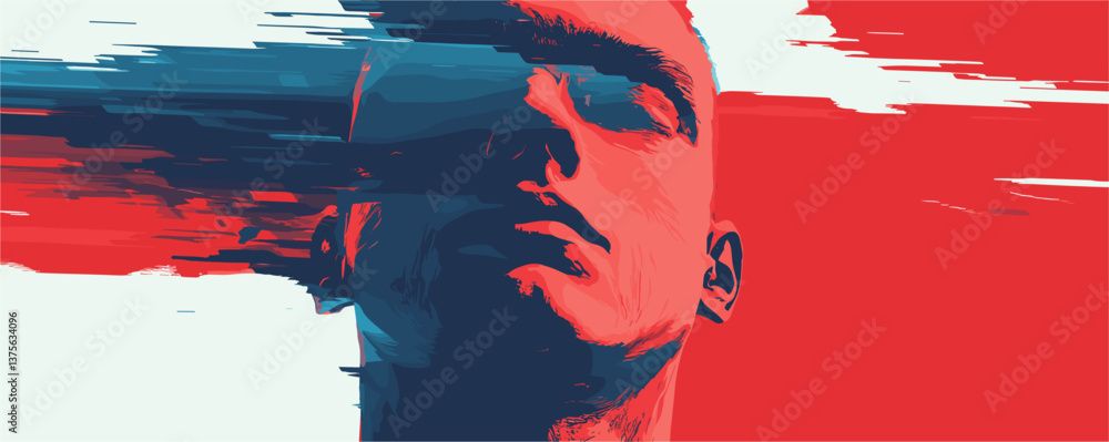 Poster abstract portrait with bold colors and dynamic brush strokes – vector.