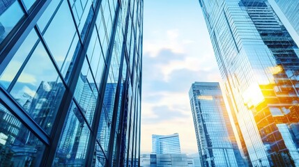 Modern skyscrapers at sunrise urban environment architecture photography cityscape view contemporary design