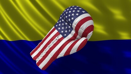 USA Ukraine deal flags with boxing glove in high resolution for print and business