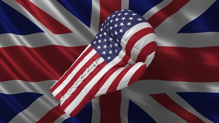 US UK conflict tariffs trade war flags with boxing glove in high resolution