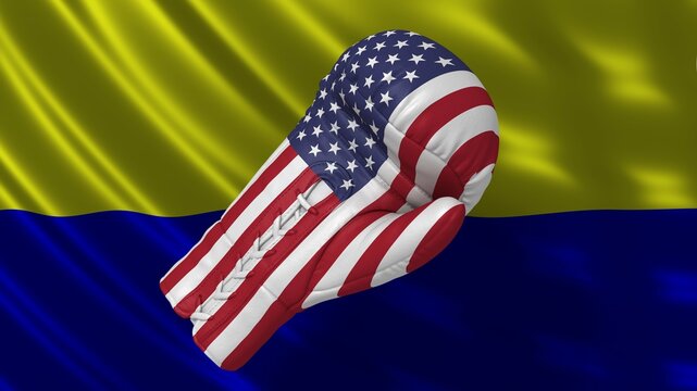 USA Ukraine deal flags with boxing glove in high resolution for print and business