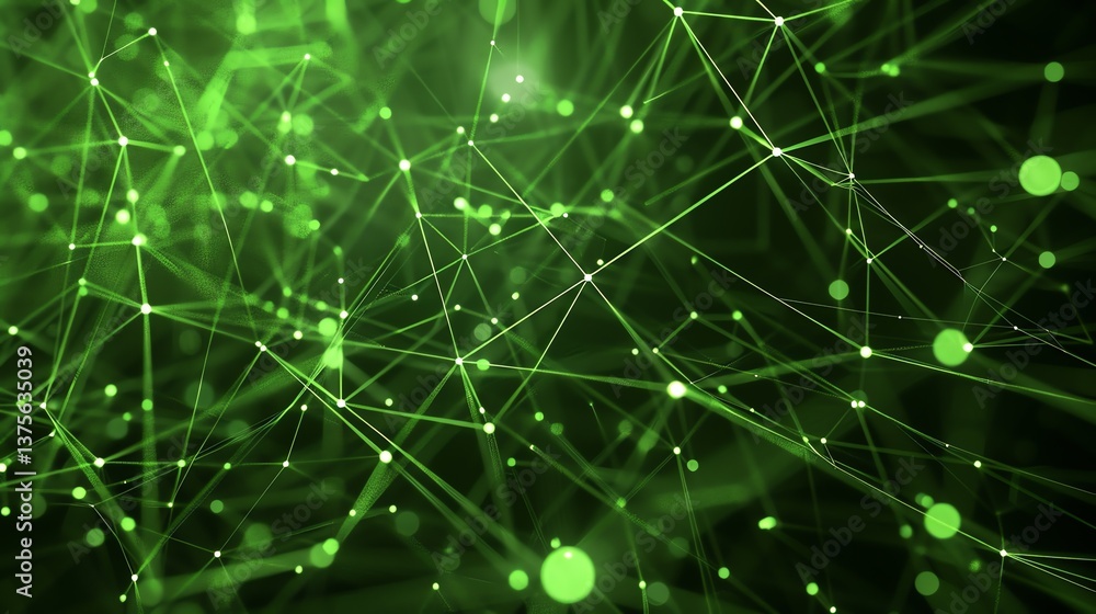 Poster Elegant green background with plexus structure. Plexus is a network of interconnected lines and dots.