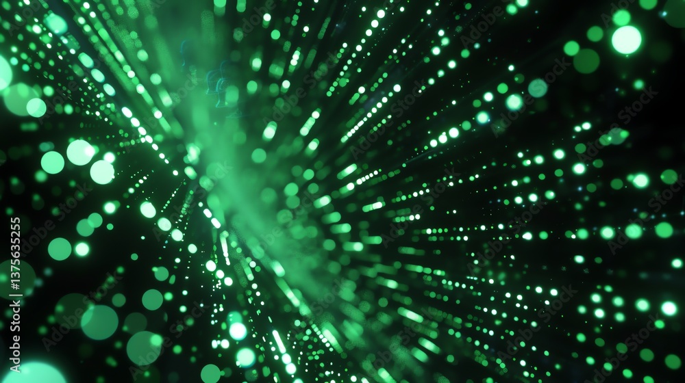 Aufkleber 3d rendering of glowing green particles flowing through a dark space.